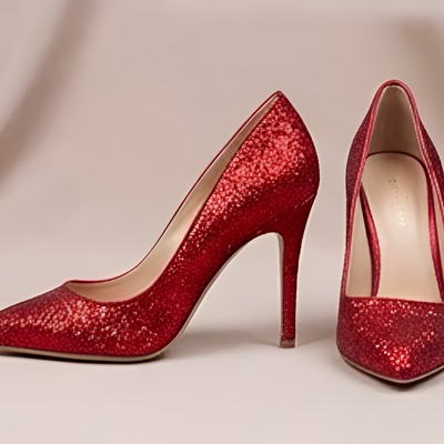 Crafted leather classic women red glitter high fashion shiny sparkling modern style dress shoes
