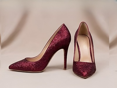 Crafted Leather Classic Women Burgundy Glitter High Fashion Shiny Sparkling Modern Style Dress Shoes