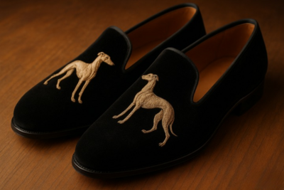 Crafted Leather Greyhound Embroidery Loafers Shoes Black 