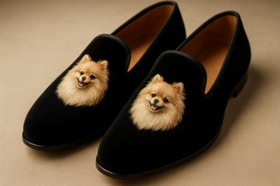 Crafted Leather Pomeranian Embroidery Loafers Shoes Black 