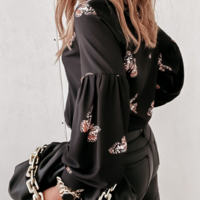 Elegant Temperament Butterfly Long Sleeve Black Shirt - Thumbnail 2