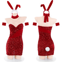 blingbling velvet bunny girl outfit with sexy sequined bodycon skirt - Thumbnail 1