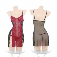 Sexy color-blocked lace see-through pajamas - Thumbnail 1