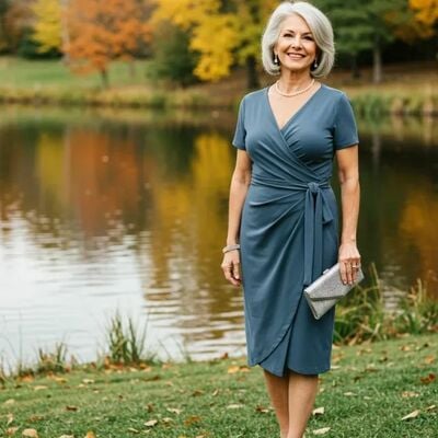 Simple sheath blue tea-length satin mother of bride/groom dress evening formal gowns 