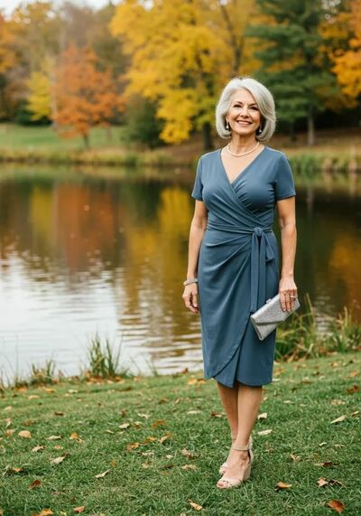 Simple Sheath Blue Tea-length Satin Mother of Bride/Groom Dress Evening Formal Gowns 