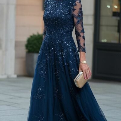 Royal blue a line sequins mother of bride/groom dress evening formal gowns 