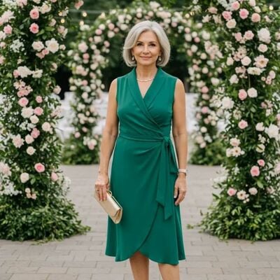 Green a line tea-length mother of bride/groom dress evening formal gowns 