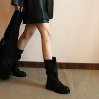 Women's Leather Retro Western cowboy boots wide-knee mid-calf style - Thumbnail 2