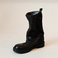 Women's Leather Retro Western cowboy boots wide-knee mid-calf style - Thumbnail 1