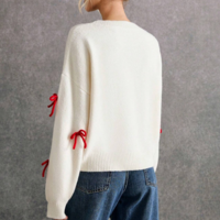 Red Bowknot White Pullover Knit Sweater - Thumbnail 4