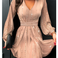 Sexy Mesh Sequin V-Neck Dress - Thumbnail 1