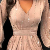 Sexy Mesh Sequin V-Neck Dress - Thumbnail 2