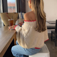 Crew Neck Graphic Fish Oversized Pullover Knit Sweater - Thumbnail 2