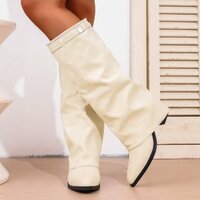 Women's pleated high-heeled fashion boots high-top boots - Thumbnail 4