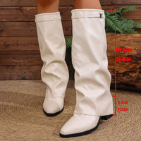 Women's pleated high-heeled fashion boots high-top boots - Thumbnail 1