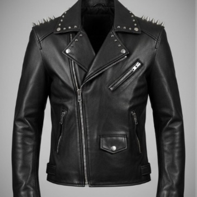 Crafted leather men's new fashion punk style studded leather jacket 