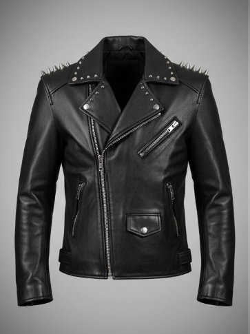 Crafted Leather Men's New Fashion Punk Style Studded Leather Jacket 