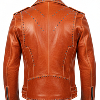 Crafted Leather Orange Punk Studded Leather Brando Style Jacket - Thumbnail 1