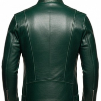 Crafted Leather Mens Classic Green Leather Jacket Pure Lambskin Motorcycle Slim Fit Biker  - Thumbnail 1
