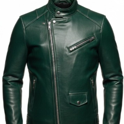 Crafted leather mens classic green leather jacket pure lambskin motorcycle slim fit biker  - Thumbnail 4