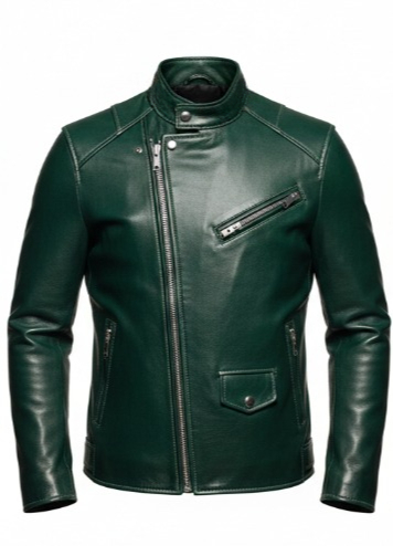 Crafted Leather Mens Classic Green Leather Jacket Pure Lambskin Motorcycle Slim Fit Biker 