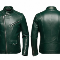 Crafted Leather Mens Classic Green Leather Jacket Pure Lambskin Motorcycle Slim Fit Biker  - Thumbnail 2