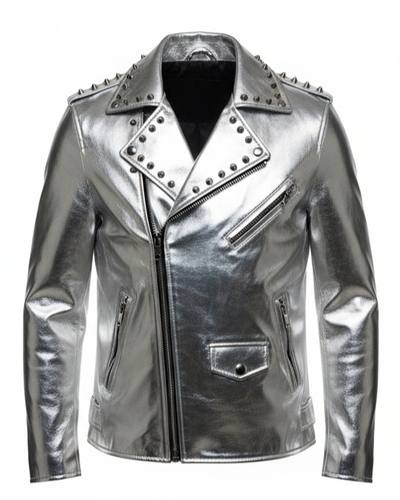 Crafted Leather Silver Punk Studded Leather Jacket