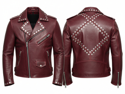 Crafted Leather Burgundy Leather Punk Studded Jacket