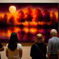 Moonlit Autumn Reflections Forest by Night - Thumbnail 1