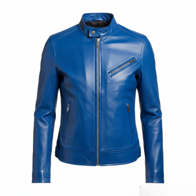 Crafted Leather Mens Classic Blue Leather Jacket Pure Lambskin Motorcycle Slim Fit Biker 