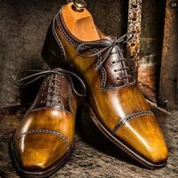 Handmade Patina Structure Formal Dress Wear Shoes For Men - Thumbnail 1