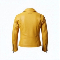 Crafted Leather Mens Classic Yellow Leather Jacket Pure Lambskin Motorcycle Slim Fit Biker  - Thumbnail 1