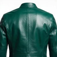 Crafted Leather Mens Classic Green Leather Jacket Coat Pure Lambskin Motorcycle Slim Fit Biker  - Thumbnail 1
