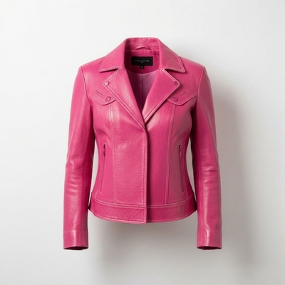 Crafted leather women classic pink leather jacket pure lambskin motorcycle slim fit biker 
