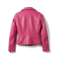 Crafted Leather Women Classic Pink Leather Jacket Pure Lambskin Motorcycle Slim Fit Biker  - Thumbnail 1