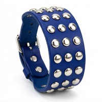 Blue Silver Dome Studded Wristband - Thumbnail 1