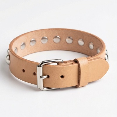  classic tan leather silver dome studs wristband