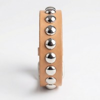  Classic Tan Leather Silver Dome Studs Wristband - Thumbnail 2