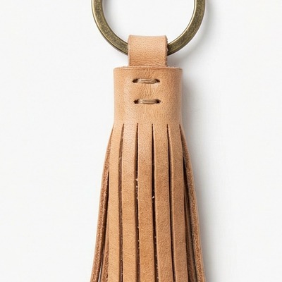 Beautiful tan leather tassel keychain – handmade