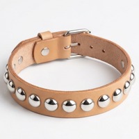  Classic Tan Leather Silver Dome Studs Wristband - Thumbnail 3
