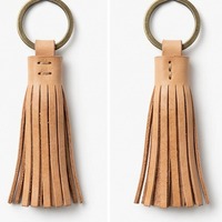 Beautiful Tan Leather Tassel Keychain – Handmade - Thumbnail 2