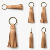 Beautiful Tan Leather Tassel Keychain – Handmade - Thumbnail 4
