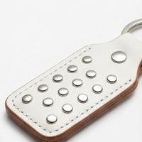 White and Gray Studded Leather Keychain - Thumbnail 1