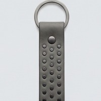 White and Gray Studded Leather Keychain - Thumbnail 4