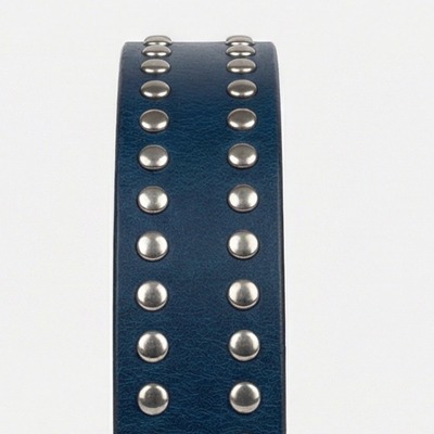 Handmade blue leather silver dome studs belt