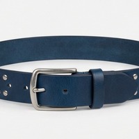 Handmade Blue Leather Silver Dome Studs Belt - Thumbnail 1