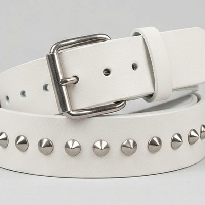 Handmade standard silver cone stud belt white leather - Thumbnail 4