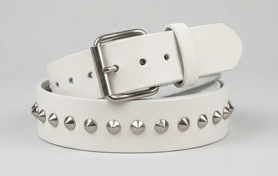 Handmade Standard Silver Cone Stud Belt White Leather