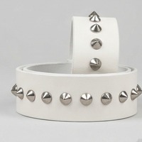 Handmade Standard Silver Cone Stud Belt White Leather - Thumbnail 1