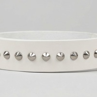 Handmade Standard Silver Cone Stud Belt White Leather - Thumbnail 2